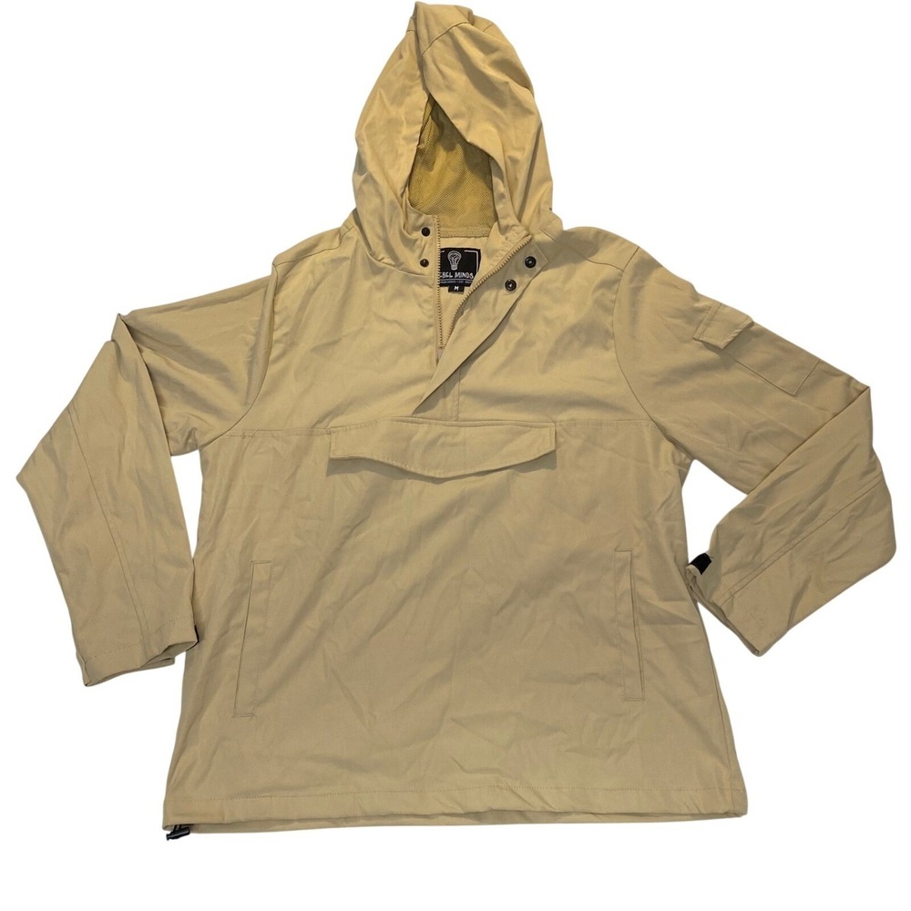 Rebel Minds Hooded Anorak Pullover Windbreaker‎ Jacket Beige Tan Mens Med